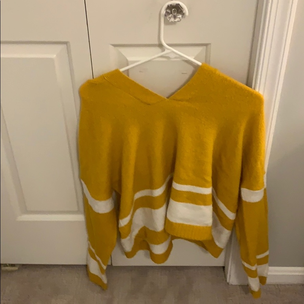 yellow and white stripped sweatshirt